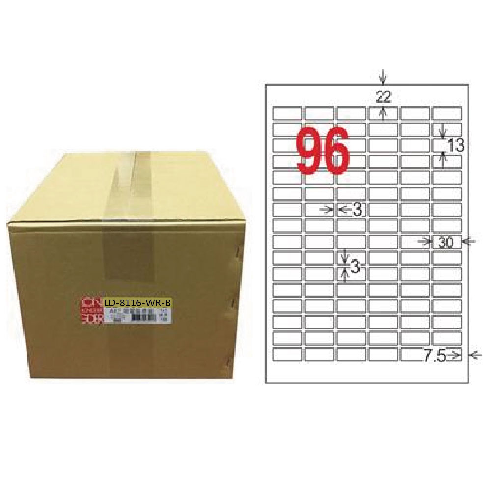 【龍德】LONGDER 三用電腦標籤 A4 96格 圓角 13*30mm可再貼1000張/箱 LD-8116-WR-B(適用雷射、噴墨、影印), , large