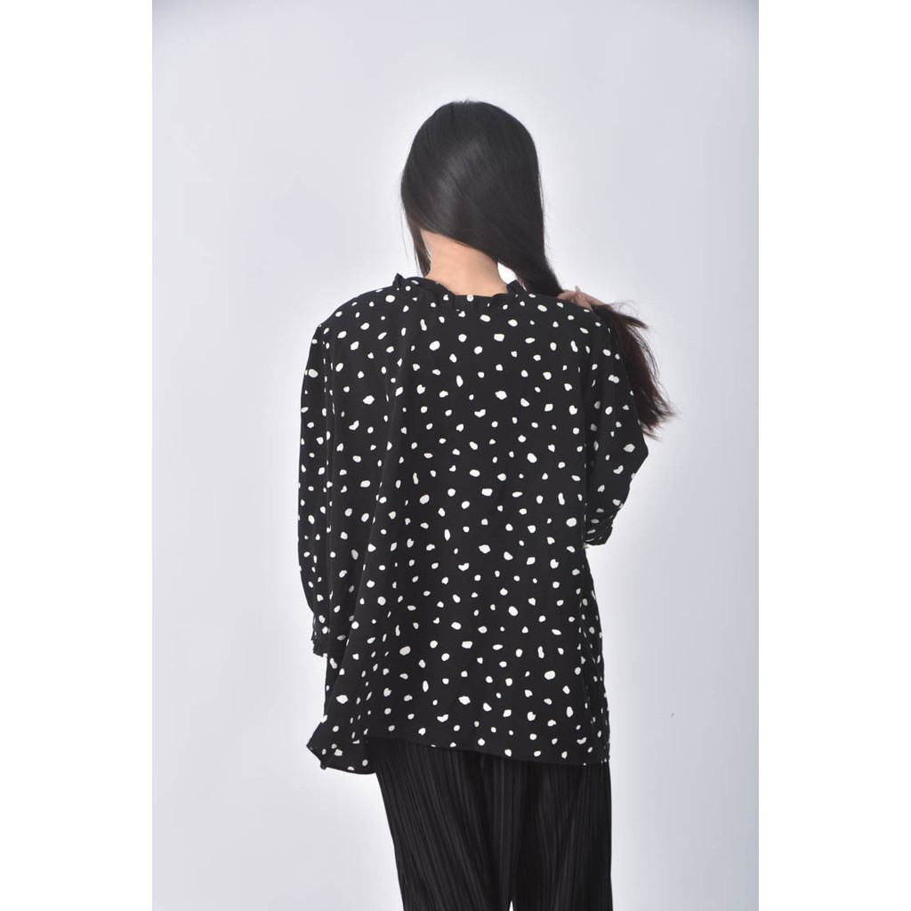 (XL) lativ點點黑色長袖上衣二手衣, , large