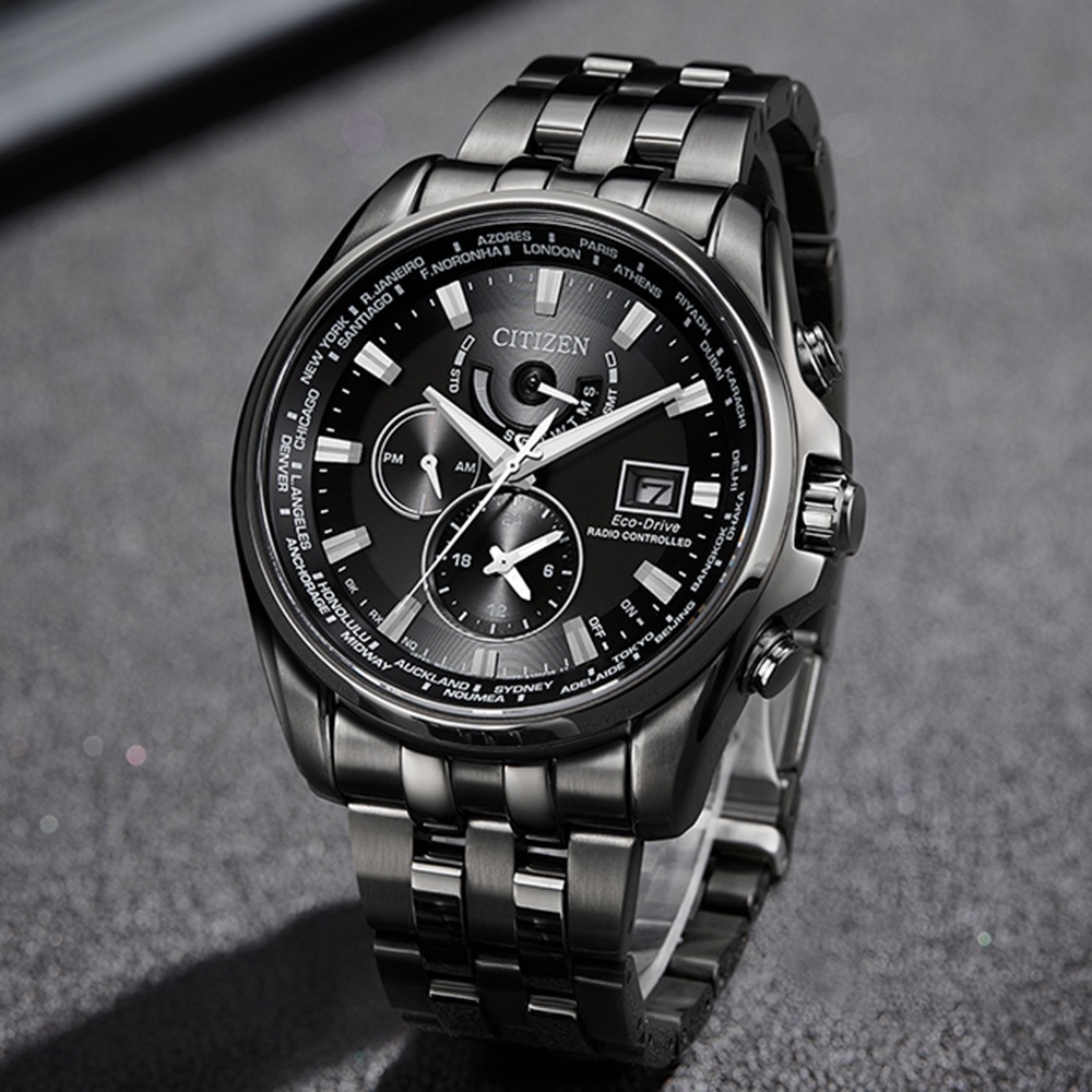 CITIZEN 星辰 亞洲限定款 光動能萬年曆電波手錶 AT9127-80E, , large