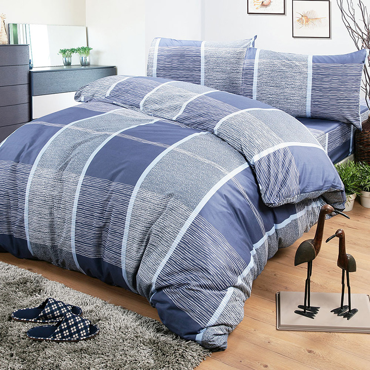 【多利寶寢具】Victoria_柔絲絨雙人四件式印花兩用被床包組- 藍格, , large