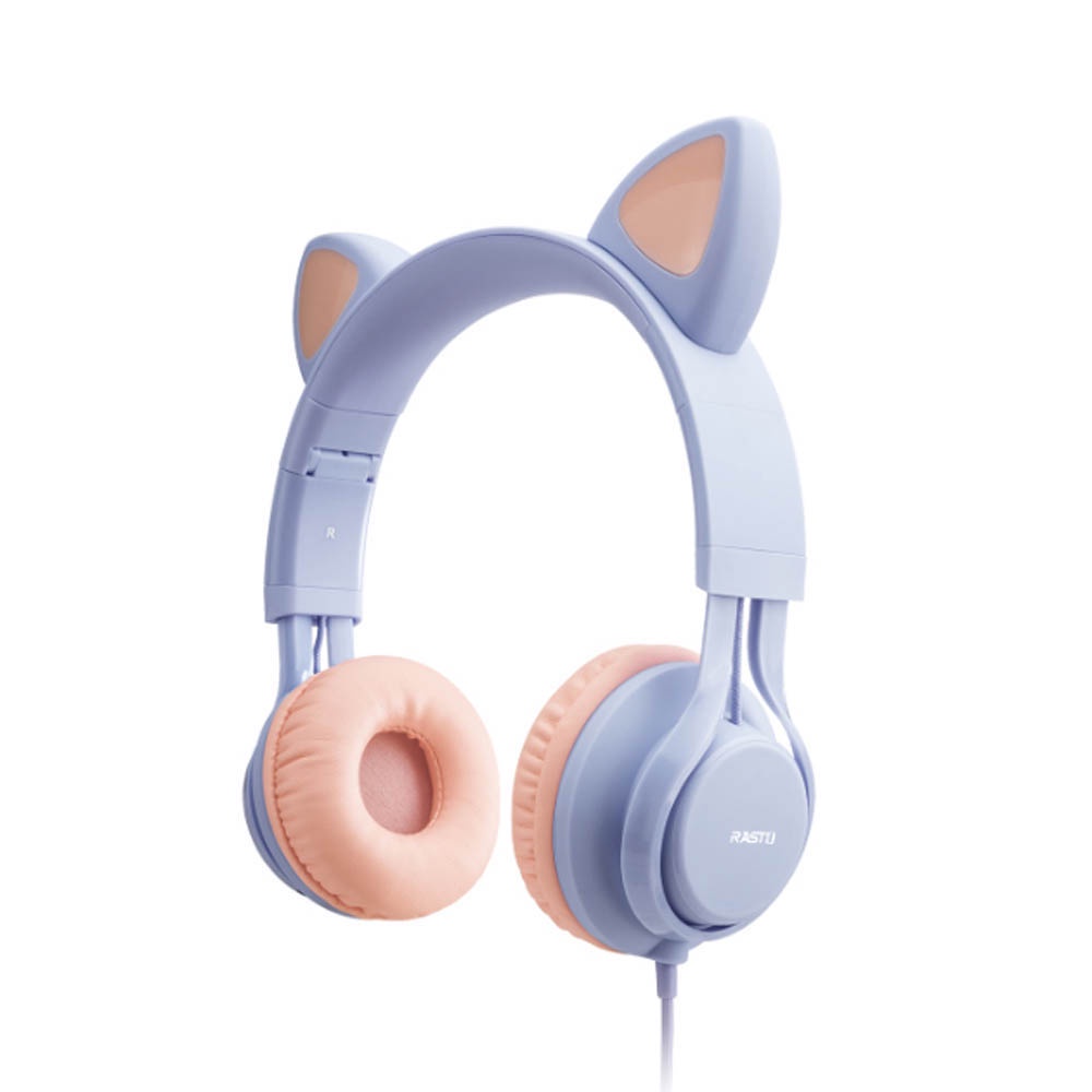 RASTO RS55 Cute Cat Kids Headphones - 85 dB Volume Limit, Non-Toxic Material, Eco-Friendly Design Purple/Blue