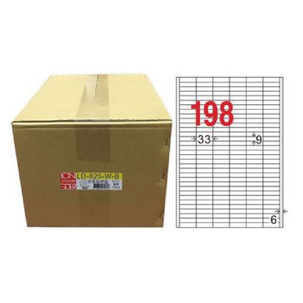 【龍德】LONGDER 三用電腦標籤 A4 198格9*33mm 白色 1000張/箱 LD-825-W-B(適用雷射、噴墨、影印), , large