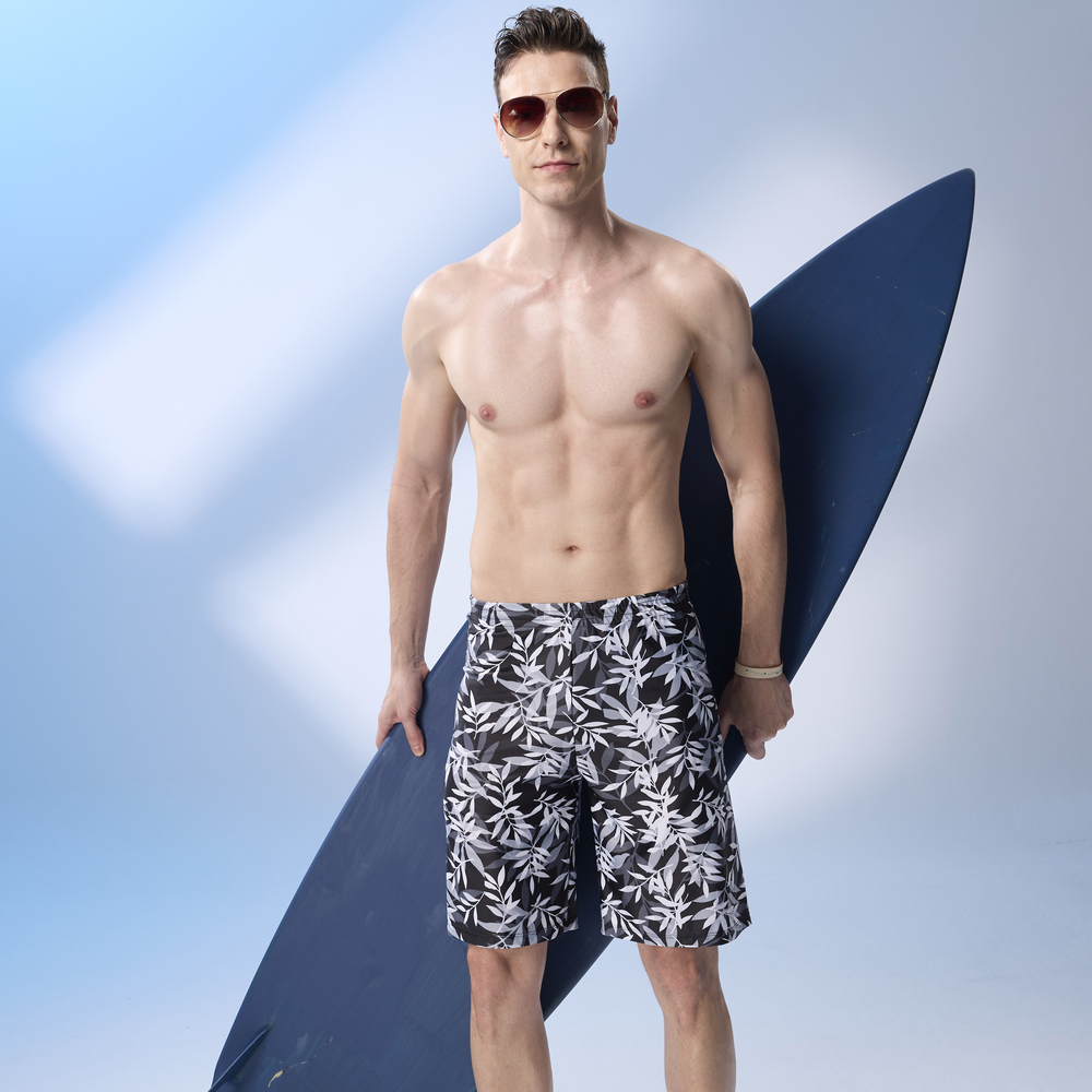 MONINA  MIT  Big men bamboo leaf beach swim trunks -XL, , large