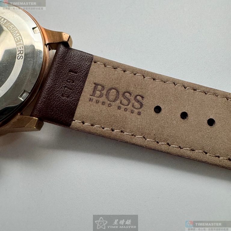 [星晴錶業]BOSS手錶,44mm,HB1513496黑色錶面玫瑰金錶殼咖啡色真皮皮革錶帶款, , large