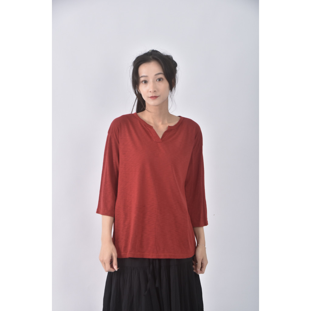 (XL) minutes happiness棉質V領紅色長袖上衣二手衣, , large