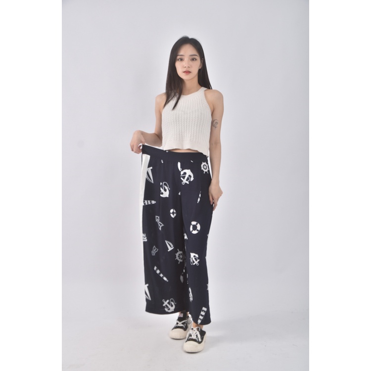 (XL) monospace高腰船錨藍色長褲二手衣, , large