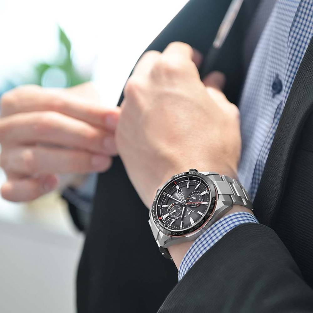 CITIZEN 星辰 鈦金屬 光動能電波萬年曆計時手錶 AT8189-61E, , large