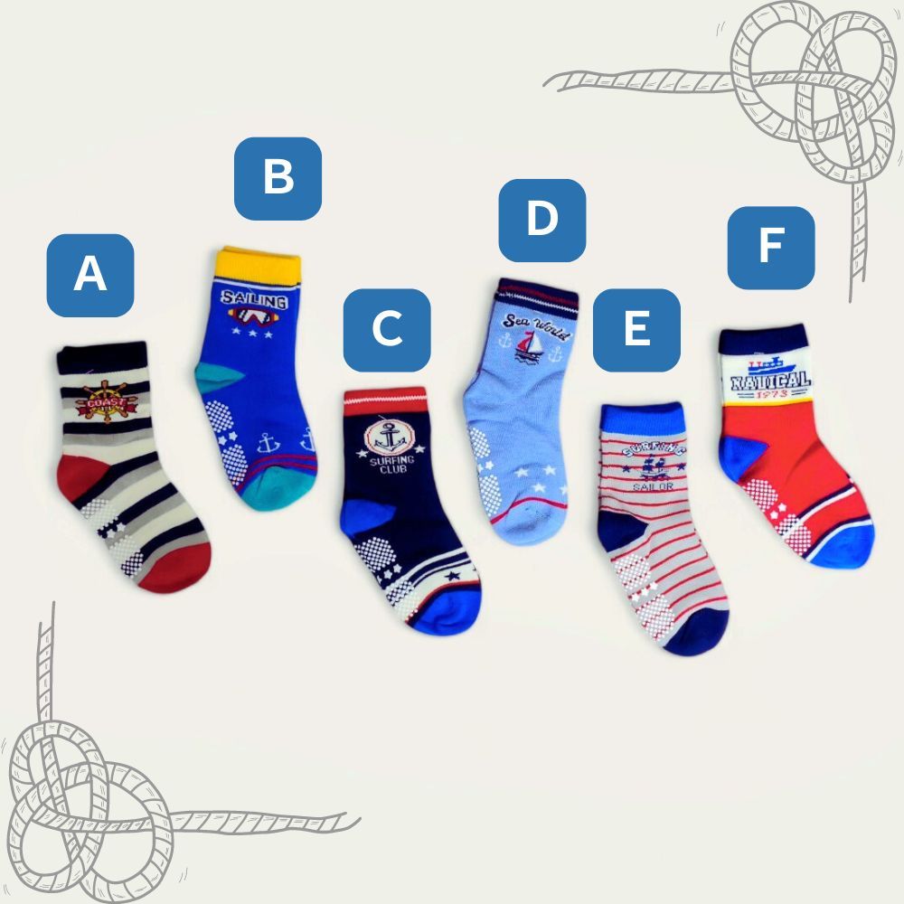 [Kaimei Cotton Industry] 8 pairs of random excellent MIT made in Taiwan pure cotton non-slip children's socks, little sailor style, boys 13-16cm, , large