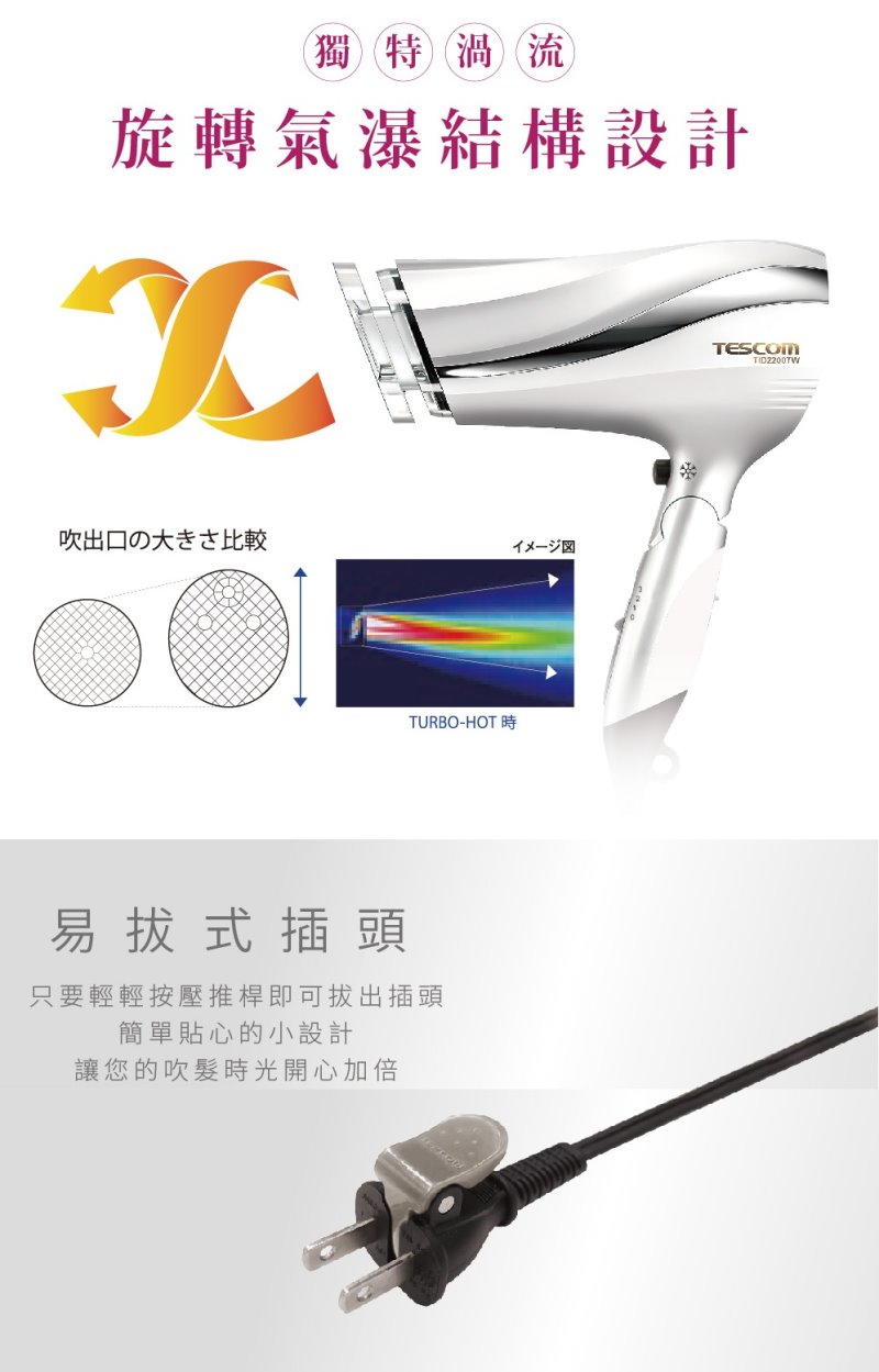 TESCOM TID2200 TID2200TW大風量 tid2200 防靜電負離子吹風機, , large