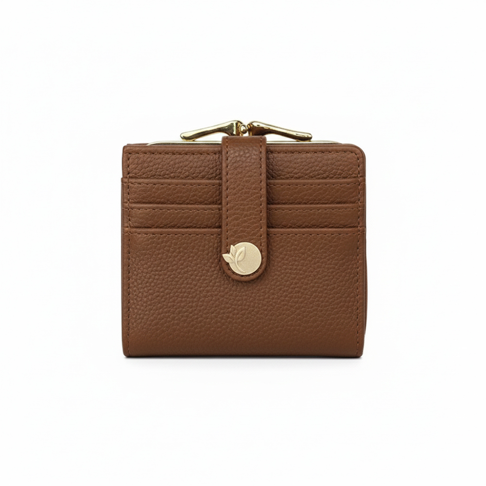 LEAFIN 經典卡片夾口金包-棕色 仕女 皮夾 女夾 卡片收納 人氣女用皮夾 女夾
