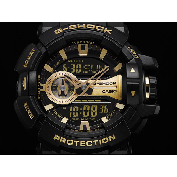 CASIO卡西歐 G-SHOCK 金屬系雙顯手錶-經典黑金 GA-400GB-1A9, , large