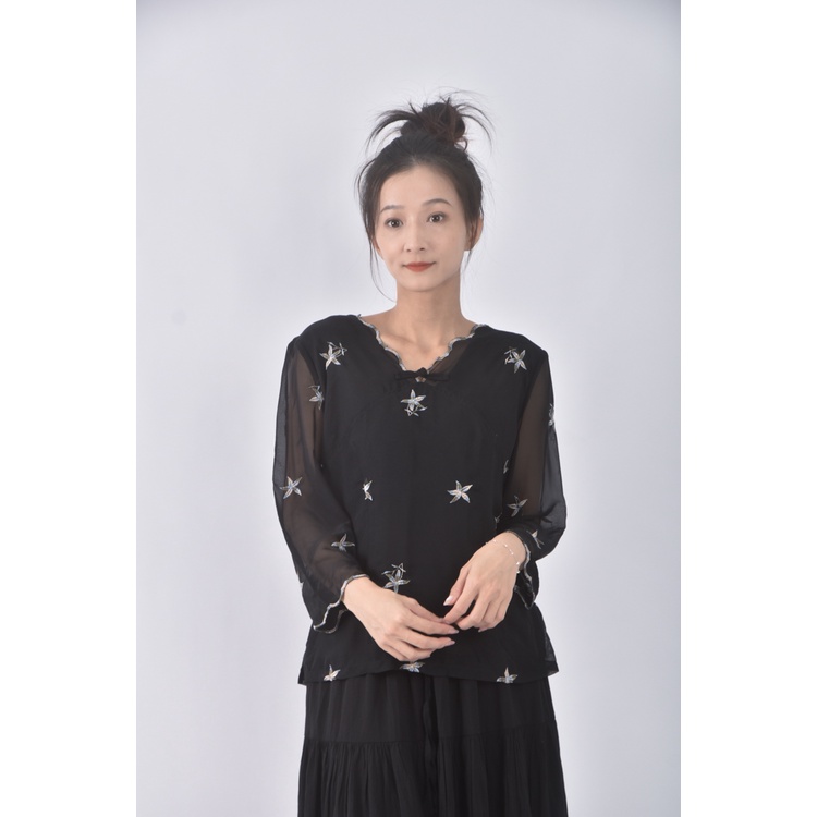 (S) lan ling黑色長袖上衣二手衣, , large