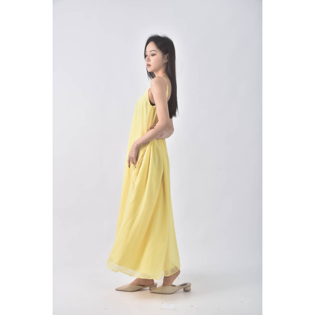 (S) 吊帶無袖黃色洋裝二手衣, , large