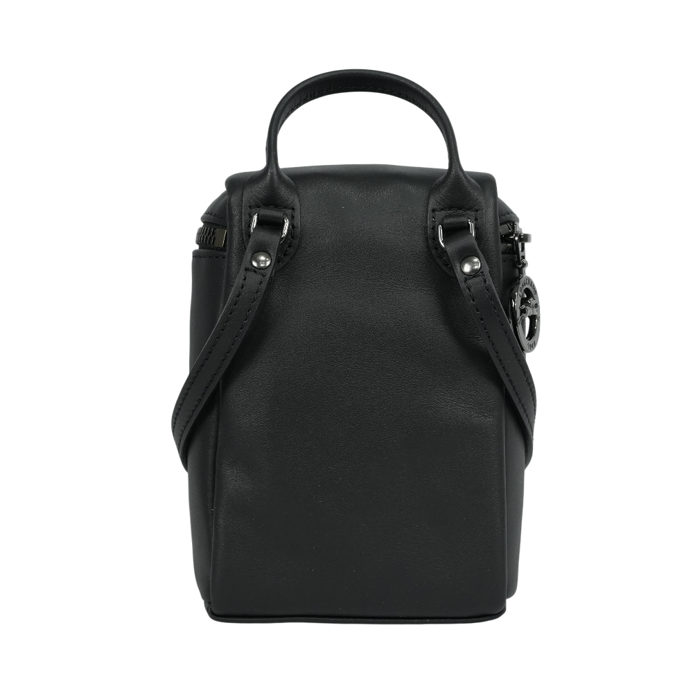 LONGCHAMP Le Pliage Xtra XS 小牛皮拉鍊迷你手提/斜背二用包/黑色, , large