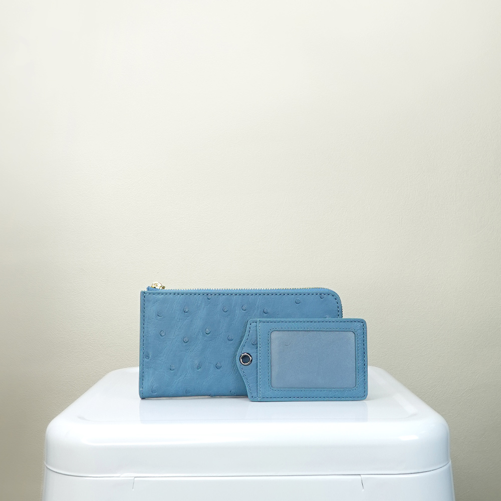 【M2nd】柯蜜頓鴕鳥皮通勤組輕薄長夾/證件套(土耳其藍-T65AT07A), , large