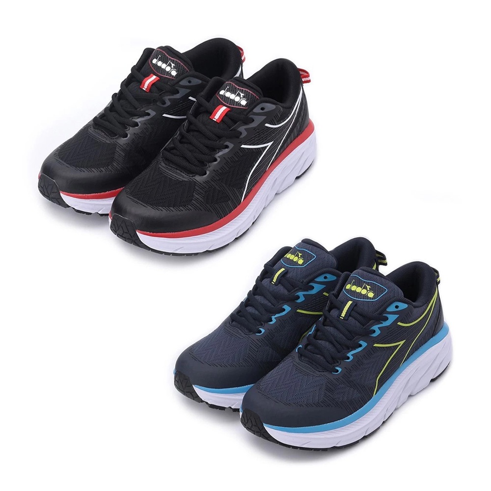 DIADORA迪亞多那 專業避震慢跑鞋 男運動鞋 男鞋 寬楦 透氣 舒適 保護後跟 高彈 吸震 緩衝 耐磨 止滑 黑 藍