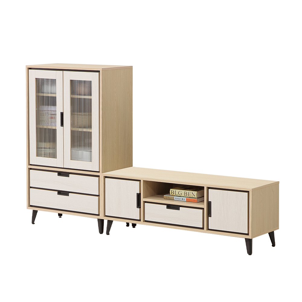 【唯熙傢俱】雷莎原木雙色6.3尺L型電視櫃, , large