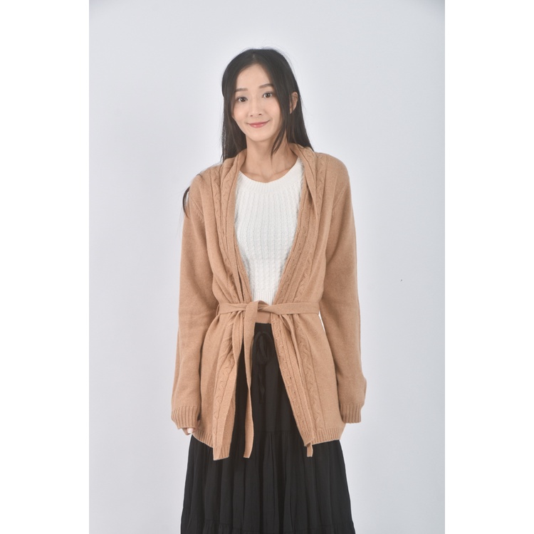 (M) pesce100% cashmore棕色綁帶外套二手衣, , large