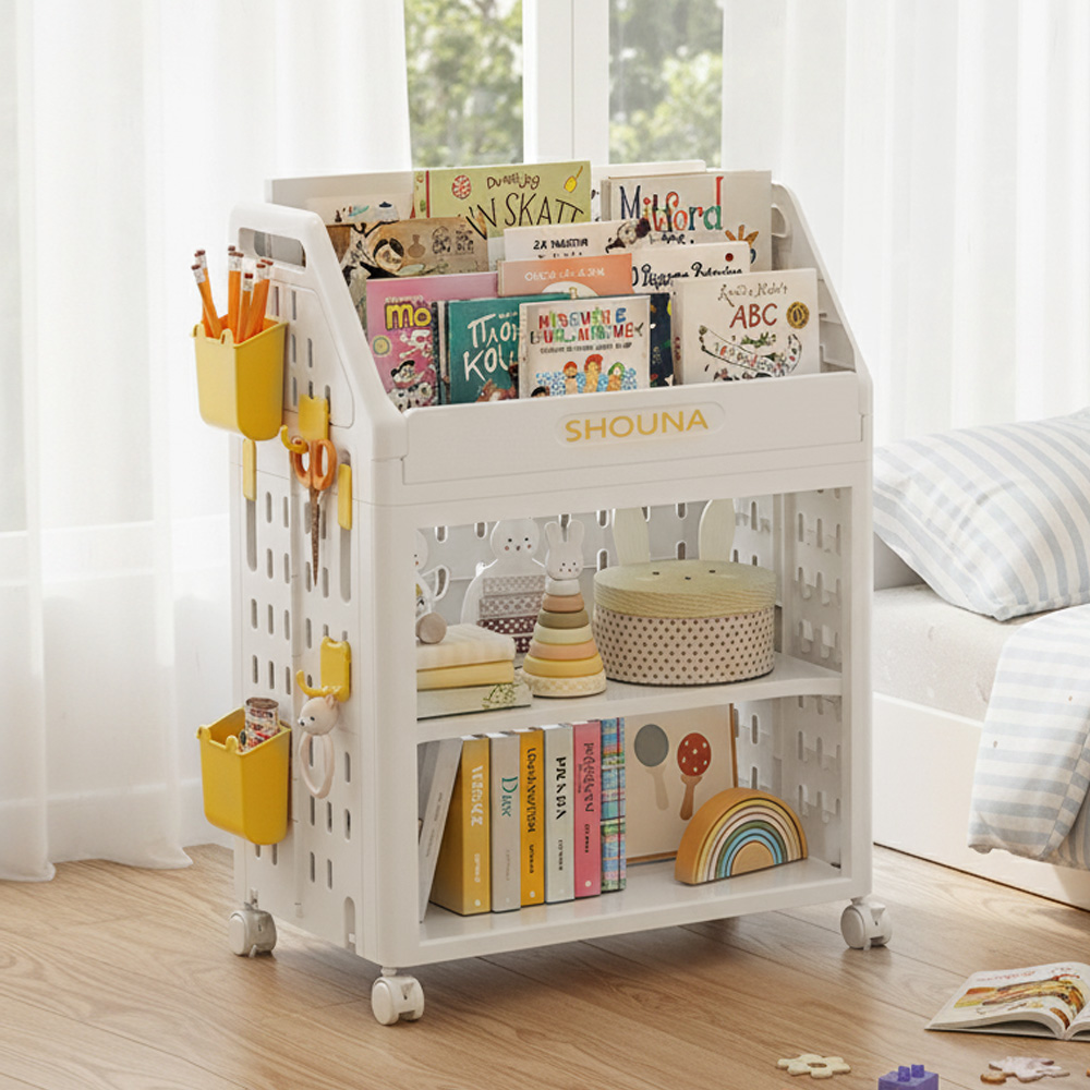 【AOTTO】洞洞板兒童雙層附輪書本收納架(AS-604), , large