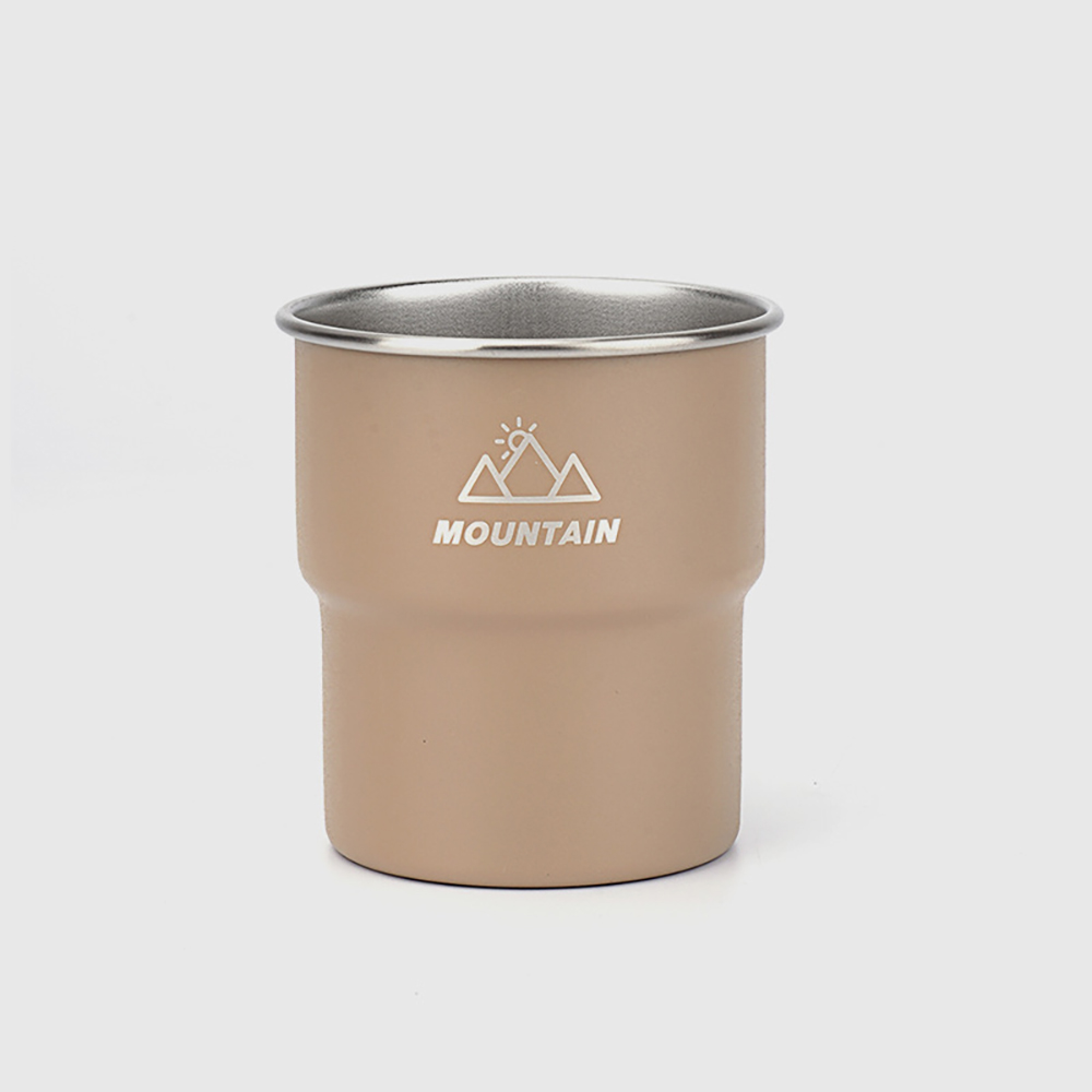 輕量疊放304 不鏽鋼露營階梯杯卡其色1個裝（戶外階梯杯 露營疊放杯 輕量飲水杯 露營隨身杯）, , large