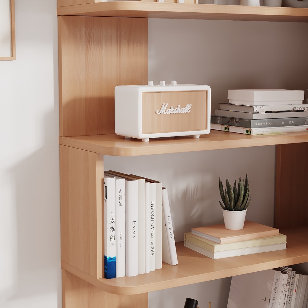 [Lele] L-shaped corner minimalist and practical bookcase, 4-tier solid wood shelf, 60x102.5 cm (solid wood bookshelf, shelf, organizer)., , large