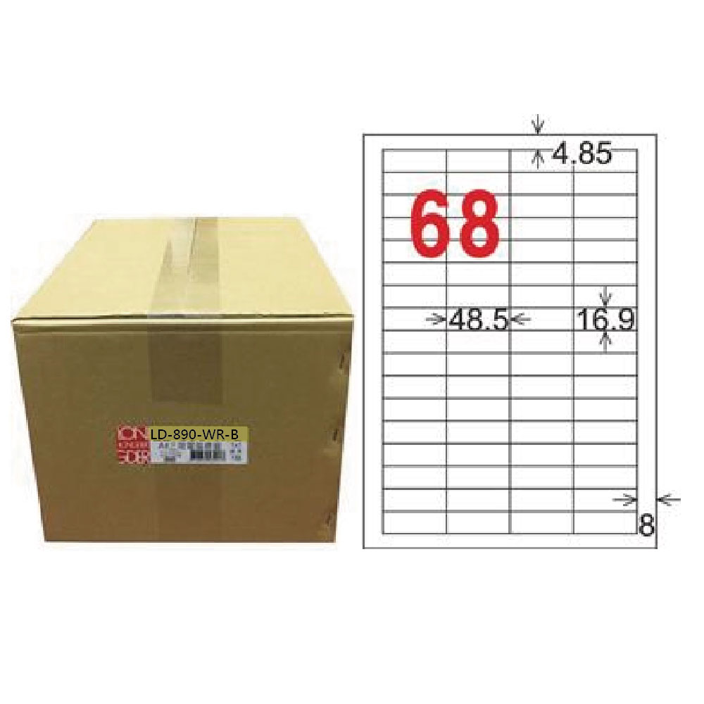 【龍德】LONGDER 三用電腦標籤 A4 68格 16.9*48.5mm可再貼1000張/箱 LD-890-WR-B(適用雷射、噴墨、影印), , large
