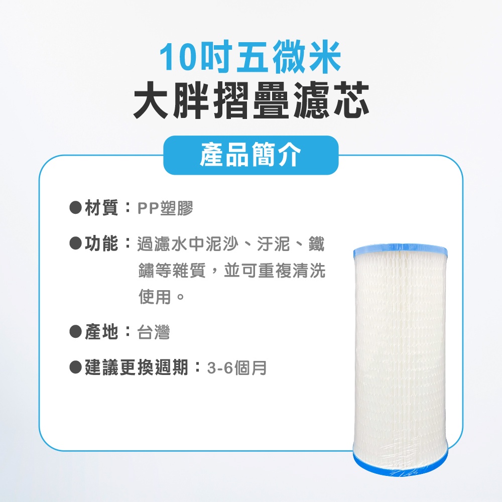 【麗水生活】10英吋 大胖PP 高密度 摺疊5U濾心(加網)濾芯 全戶過濾 水塔 家庭 營業 水族養殖 濾水器 過濾機, , large