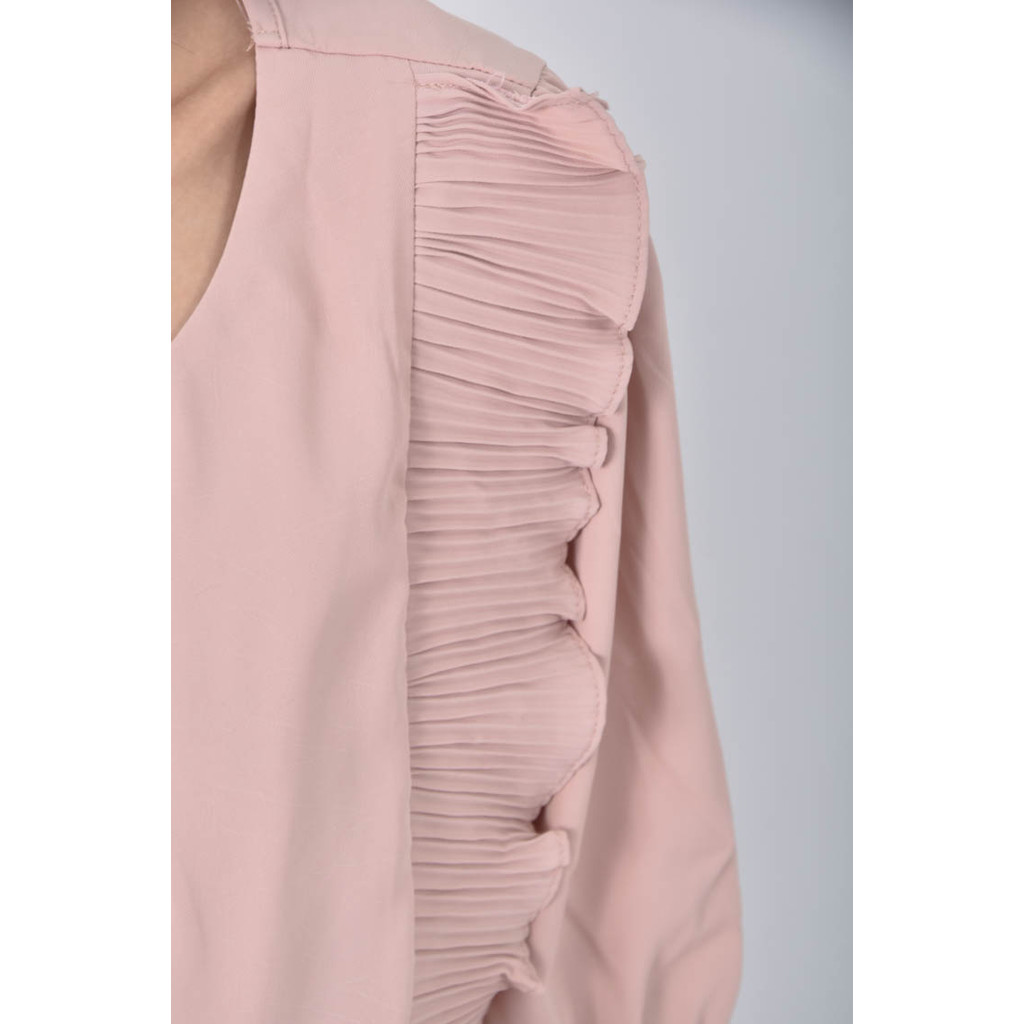 (L) neon韓牌質感棉質花邊粉色長袖上衣二手衣, , large