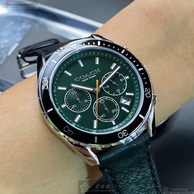 [星晴錶業]COACH手錶,42mm,CH00123墨綠色錶面銀黑錶殼深黑色真皮皮革錶帶款, , large