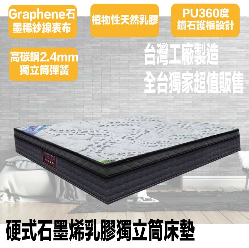 【文創集】石墨烯乳膠獨立筒PU護框床墊-6尺雙人加大, , large