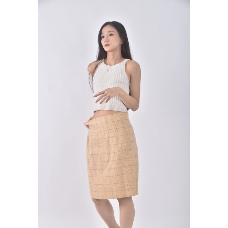 (L) 質感羊毛純羊毛黃色短裙二手衣, , large