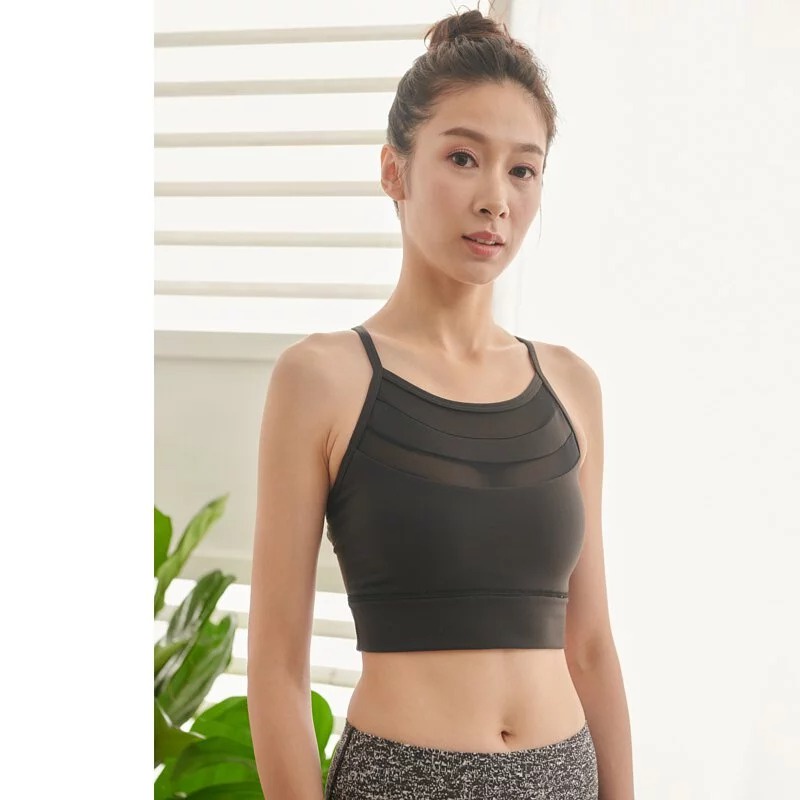 YOGA FLOW Suria Bra - 撞色網紗短版上衣 - 淨黑 Black, , large