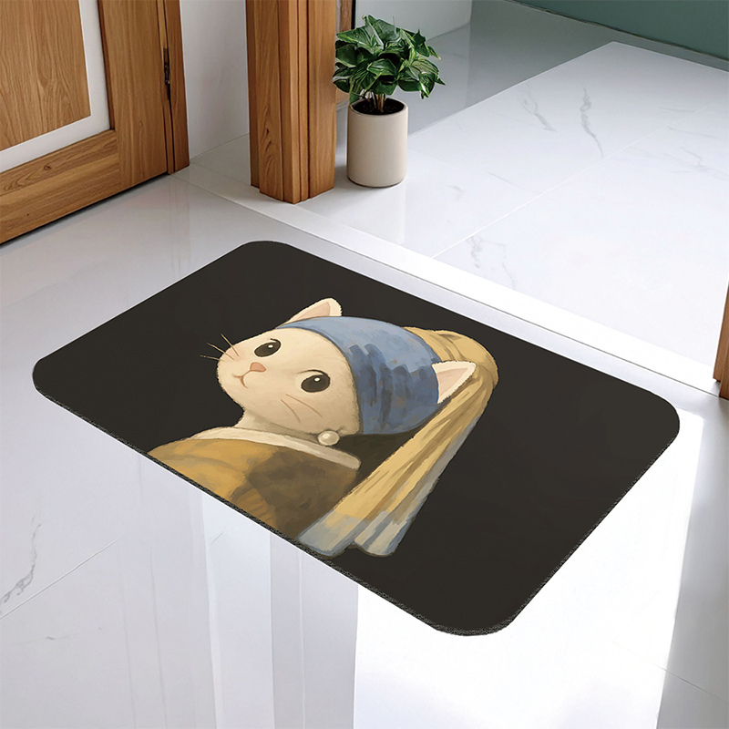 【Monster】 Soft Diatomaceous Earth Absorbent Mat &ndash; Nordic Animal Series (60x40cm) &ndash; Pearl Cat, , large