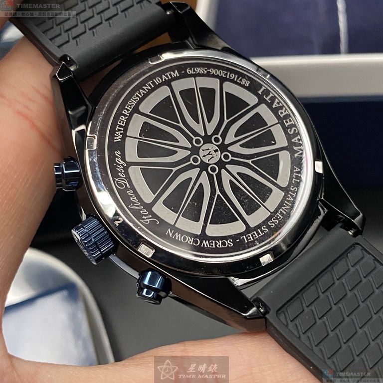 [星晴錶業]MASERATI手錶,46mm,R8871612006黑色錶面寶藍錶殼深黑色矽膠錶帶款, , large
