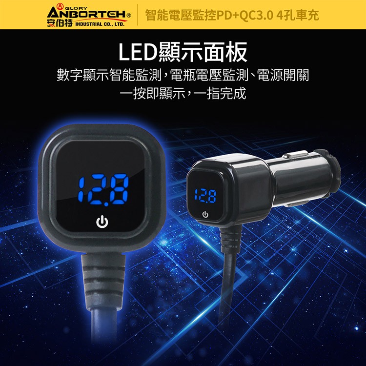 台灣現貨【安伯特】酷電大師 智能電壓監控PD+QC3.0 4孔車充 2孔+USB+PD(國家認證 一年保固)R37531, , large