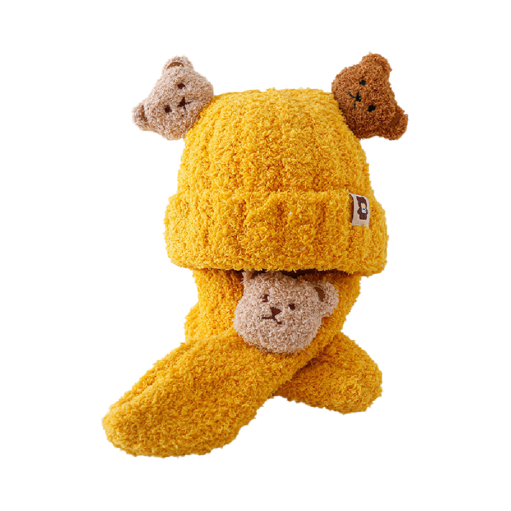 超萌小熊圍巾針織帽套裝, , large