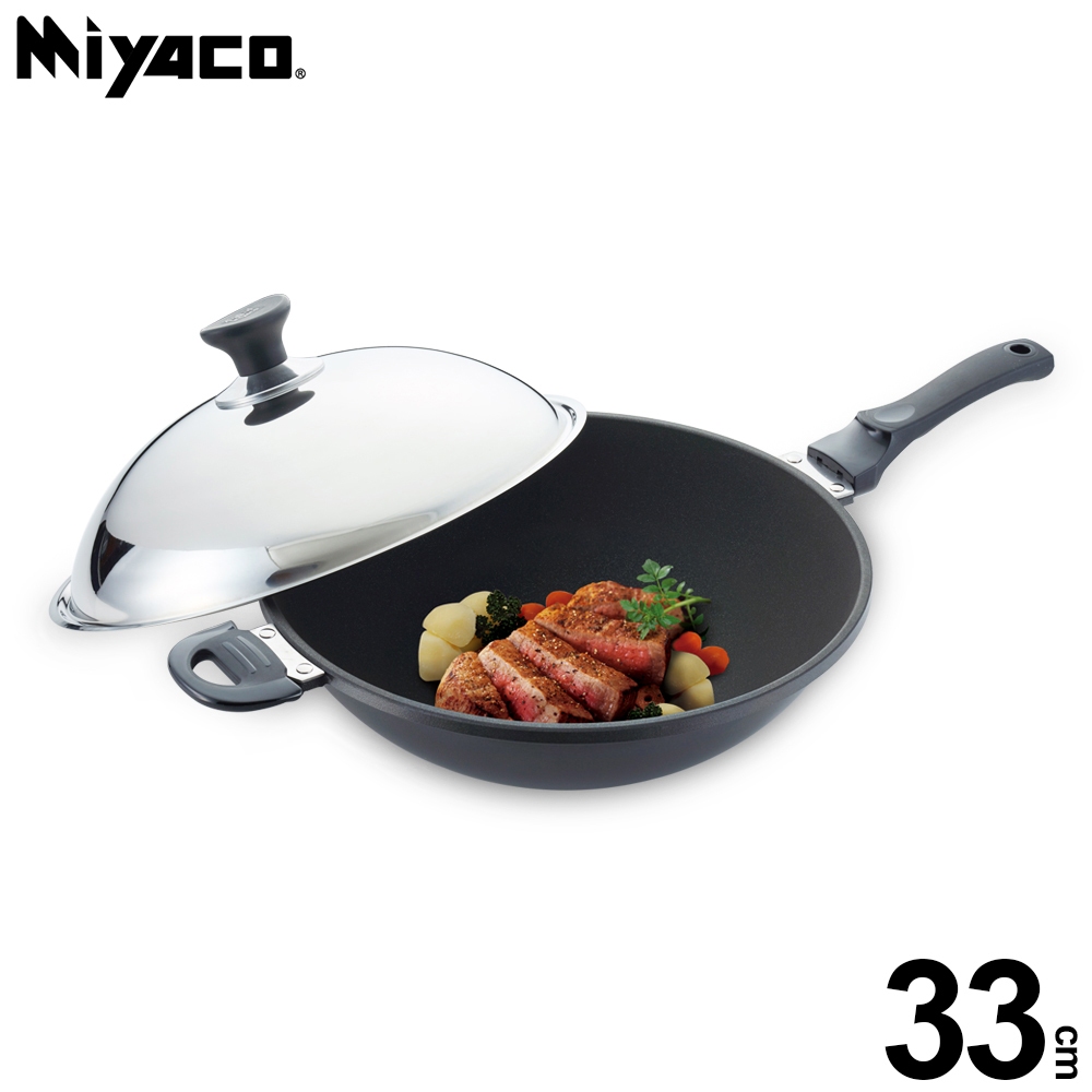 Miyaco 米雅可 遠紅外線陶瓷不沾炒鍋可用鐵鏟附蓋 33cm附蓋-Leidea樂德兒, , large