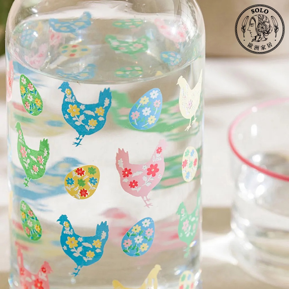 【SOLO歐洲家居】LCW Home 700ML 200ML 彩繪鄉村雞玻璃水壺杯組 土耳其製造, , large