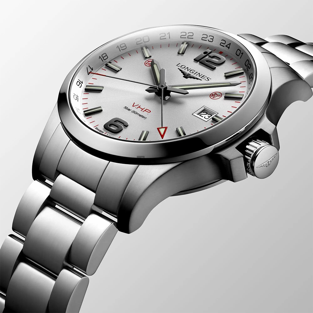 LONGINES 浪琴 征服者系列V.H.P. GMT 萬年曆手錶-銀/43mm L37284766, , large