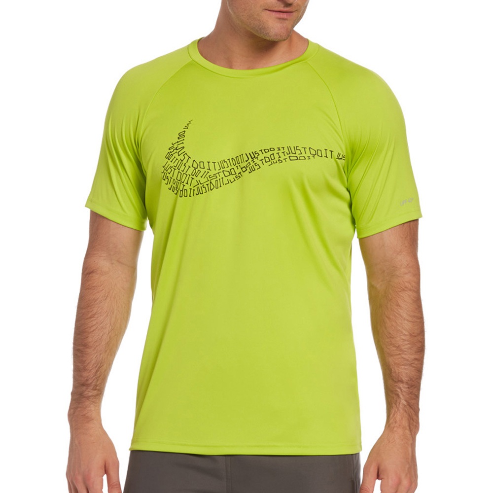 NIKE JDI SWOOSH 成人男性短袖防曬衣 健身 戶外運動 吸汗 乾爽 透氣 彈性 舒適 抗UV 黑 亮綠 藍綠, , large