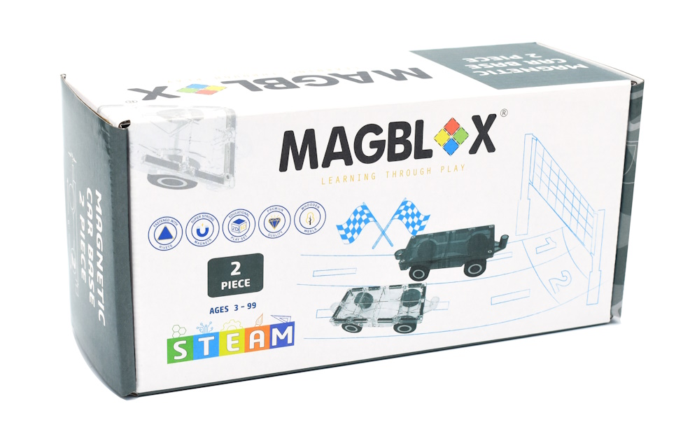 MAGBLOX® TWIN CAR PACK WITH WOODEN WHEELS MONOCHROME CLEAR AND BLACK, , large