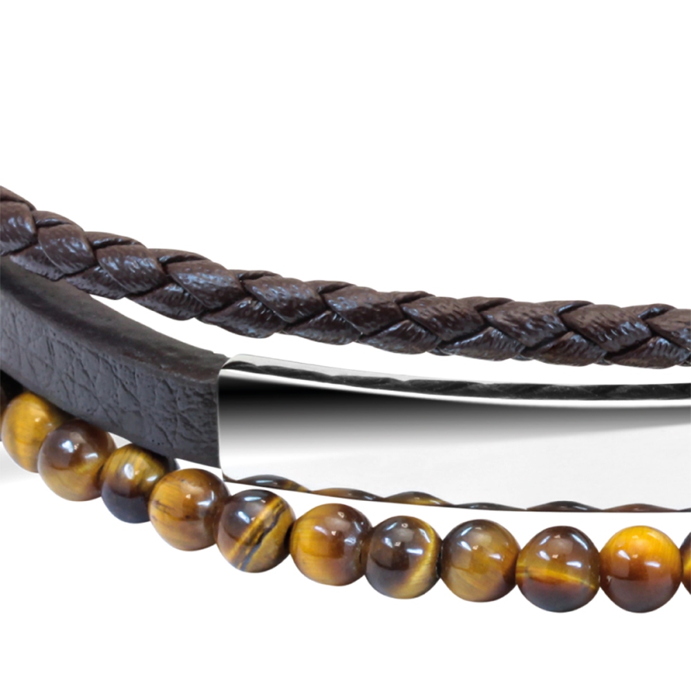 【快速出貨】法國 ROCHET Yale系列 虎眼石 皮革男士手環 HB6603, , large