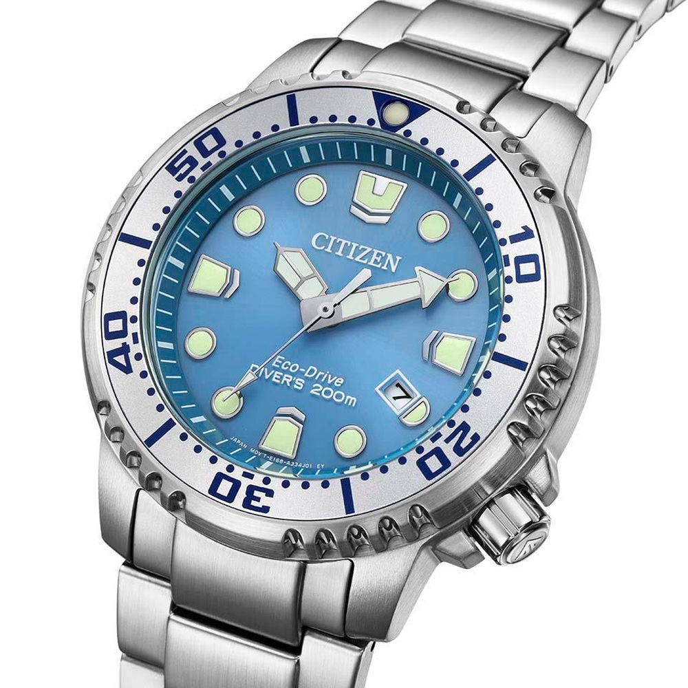 CITIZEN 星辰 PROMASTER MARINE 冰川藍 光動能200米潛水錶 BN0165-55L, , large
