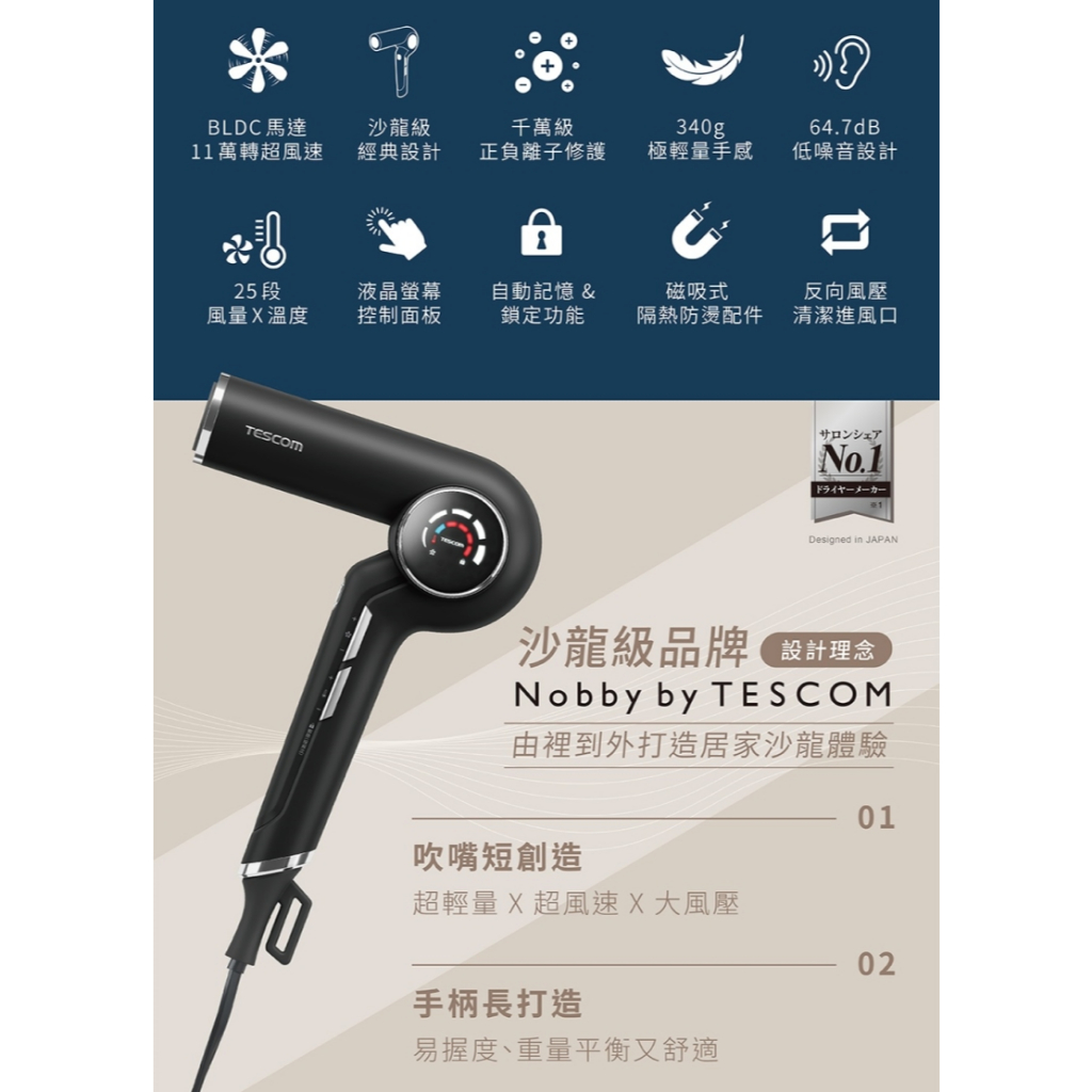 TESCOM TD980 TD980ATW 沙龍級速乾修護離子吹風機 BLDC馬達 公司貨, , large