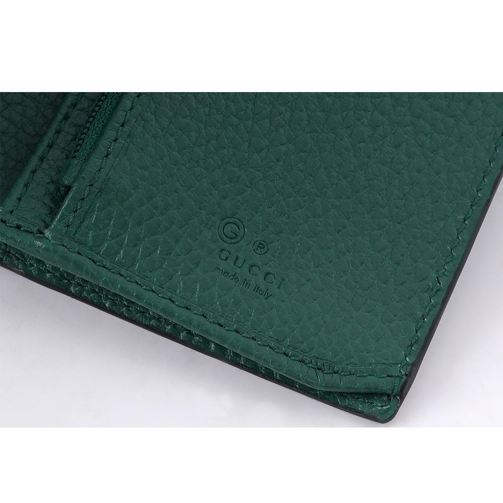 GUCCI 金屬縫線雙G Logo 牛皮雙色二折長夾/黑色/綠色, , large