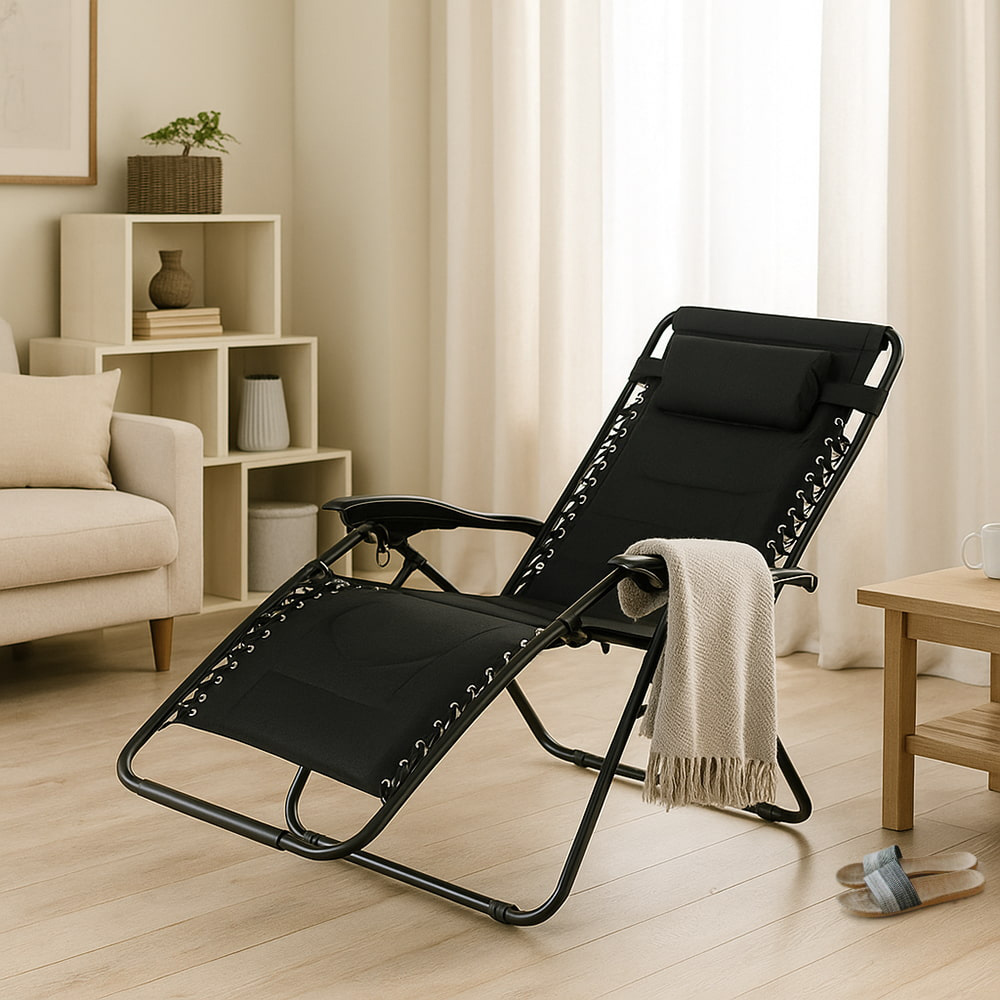 【AOTTO】升級款舒適頭枕加厚泡棉折疊躺椅(LC-002), , large