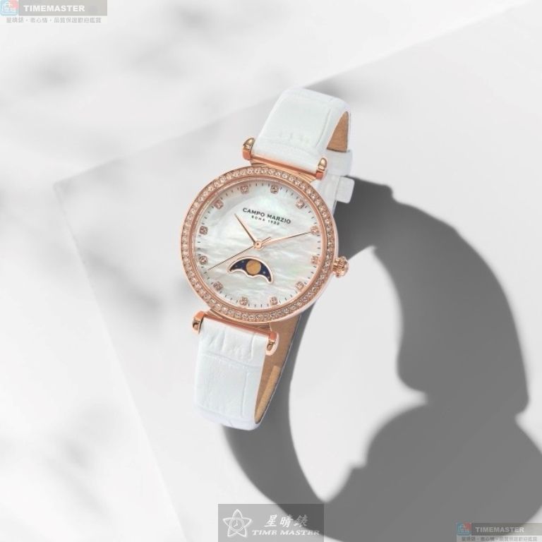 [星晴錶業]新品牌手錶,32mm,CMW0032貝母錶面玫瑰金錶殼白真皮皮革錶帶款, , large