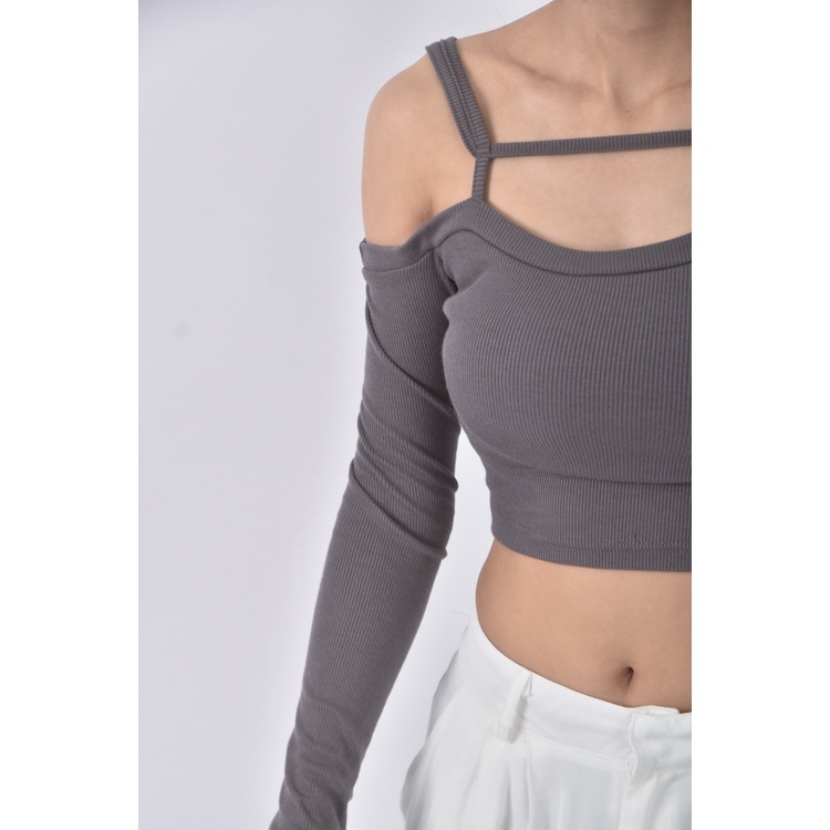 (S) 【安于晴Charlene私服】質感修身短版灰色上衣二手衣, , large