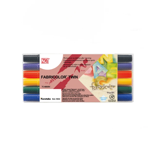 【Kuretake 吳竹】ZIG 雙頭布料彩繪筆 6色套組 /盒 TC-4000-6V(日本品牌), , large