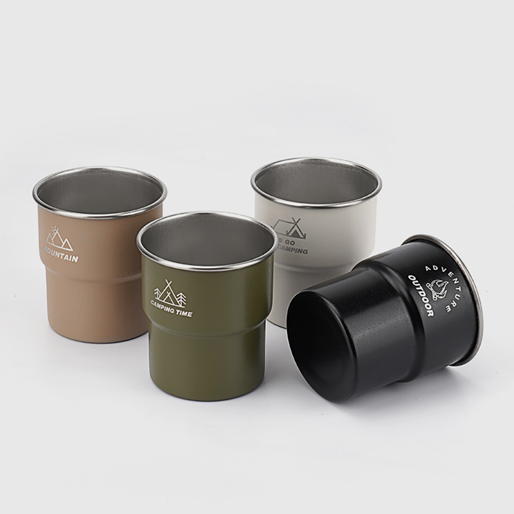 輕量疊放304 不鏽鋼露營階梯杯軍綠色1個裝（戶外階梯杯 露營疊放杯 輕量飲水杯 露營隨身杯）, , large